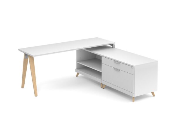 Signature L Shaped Desk - Wood Legs - White