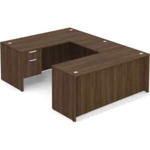 U Shaped Desk - Straight Front - Box/File Storage Pedestal - Modern Walnut