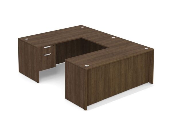 U Shaped Desk - Straight Front - Box/File Storage Pedestal - Modern Walnut