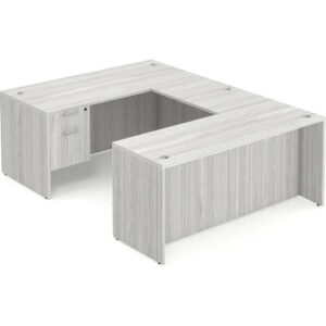 U Shaped Desk - Straight Front - Box/File Storage Pedestal - Silver Birch