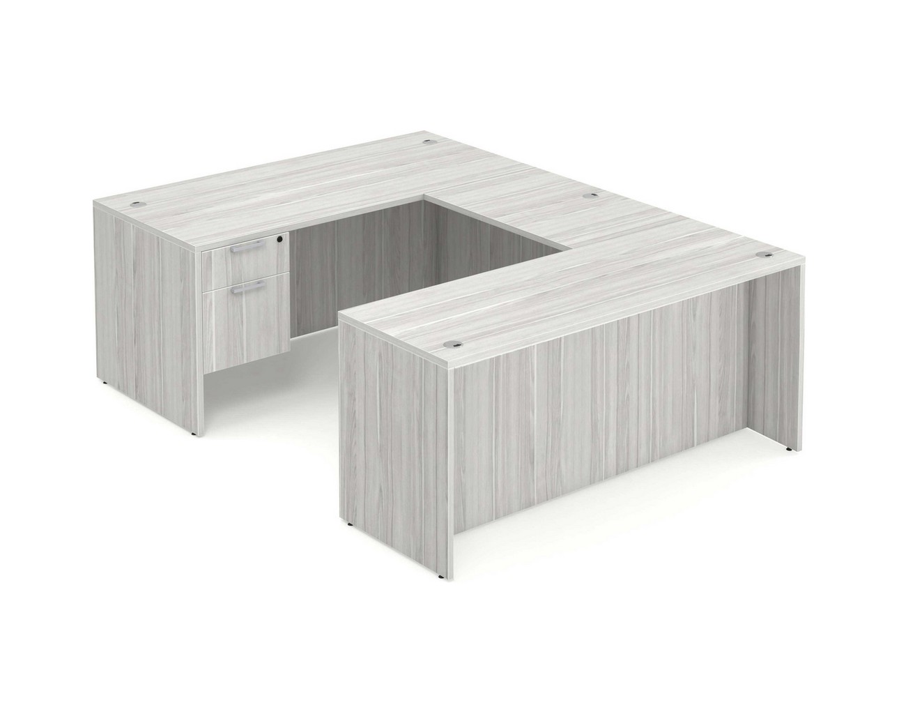 U Shaped Desk - Straight Front - Box/File Storage Pedestal - Silver Birch