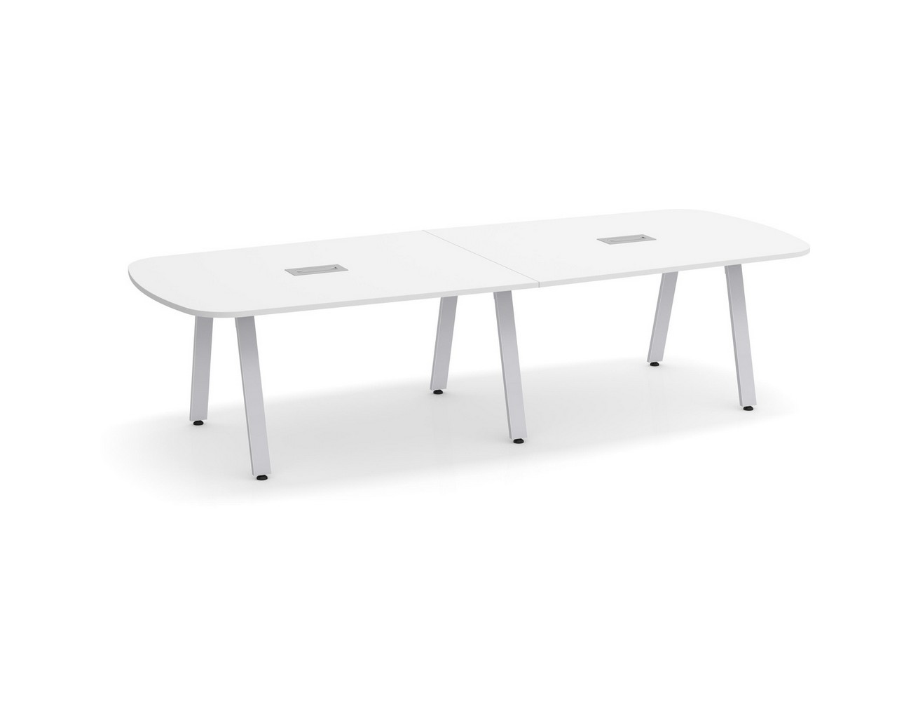 Arena Conference Table – 10ft – White – Silver Metal Legs