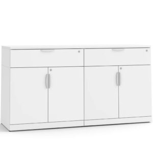 Storage Credenza with Double Buffet Drawers - White