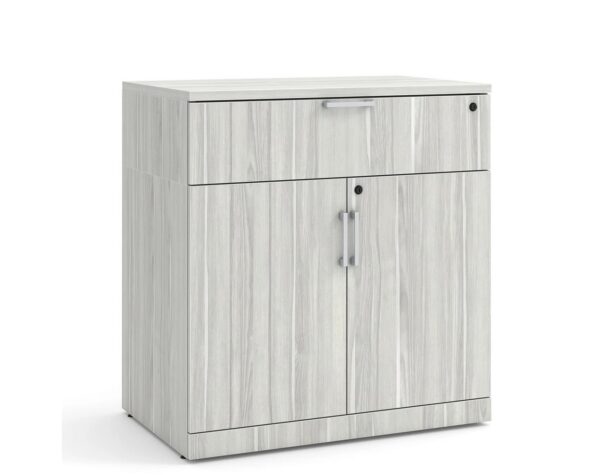 38"H Locking Double Door Cabinet with Buffet Drawer - Silver Birch