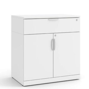 38"H Locking Double Door Cabinet with Buffet Drawer - White