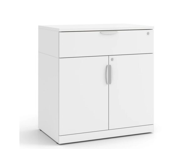 38"H Locking Double Door Cabinet with Buffet Drawer - White