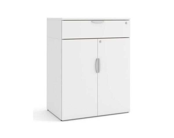 46.5"H Locking Double Door Cabinet with Buffet Drawer - White