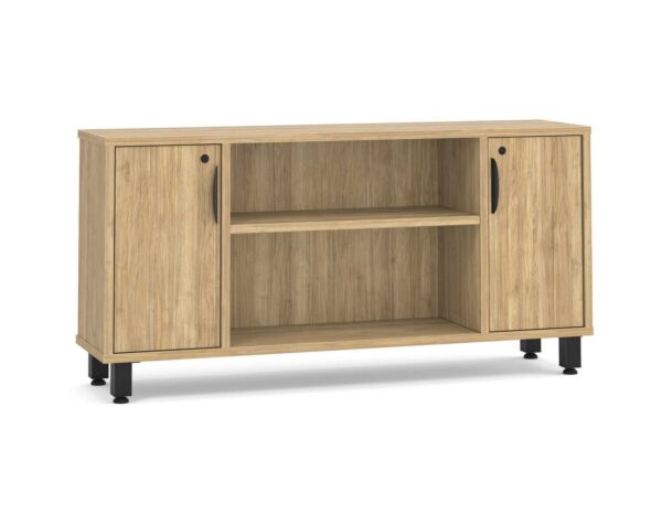 Elements Narrow Storage Credenza - Aspen - Black Metal Legs