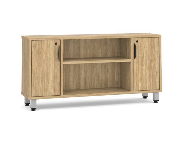 Elements Narrow Storage Credenza - Aspen - Silver Metal Legs