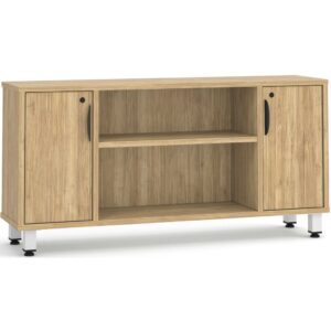 Elements Narrow Storage Credenza - Aspen - White Metal Legs