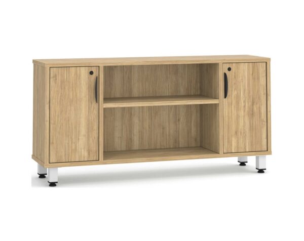 Elements Narrow Storage Credenza - Aspen - White Metal Legs