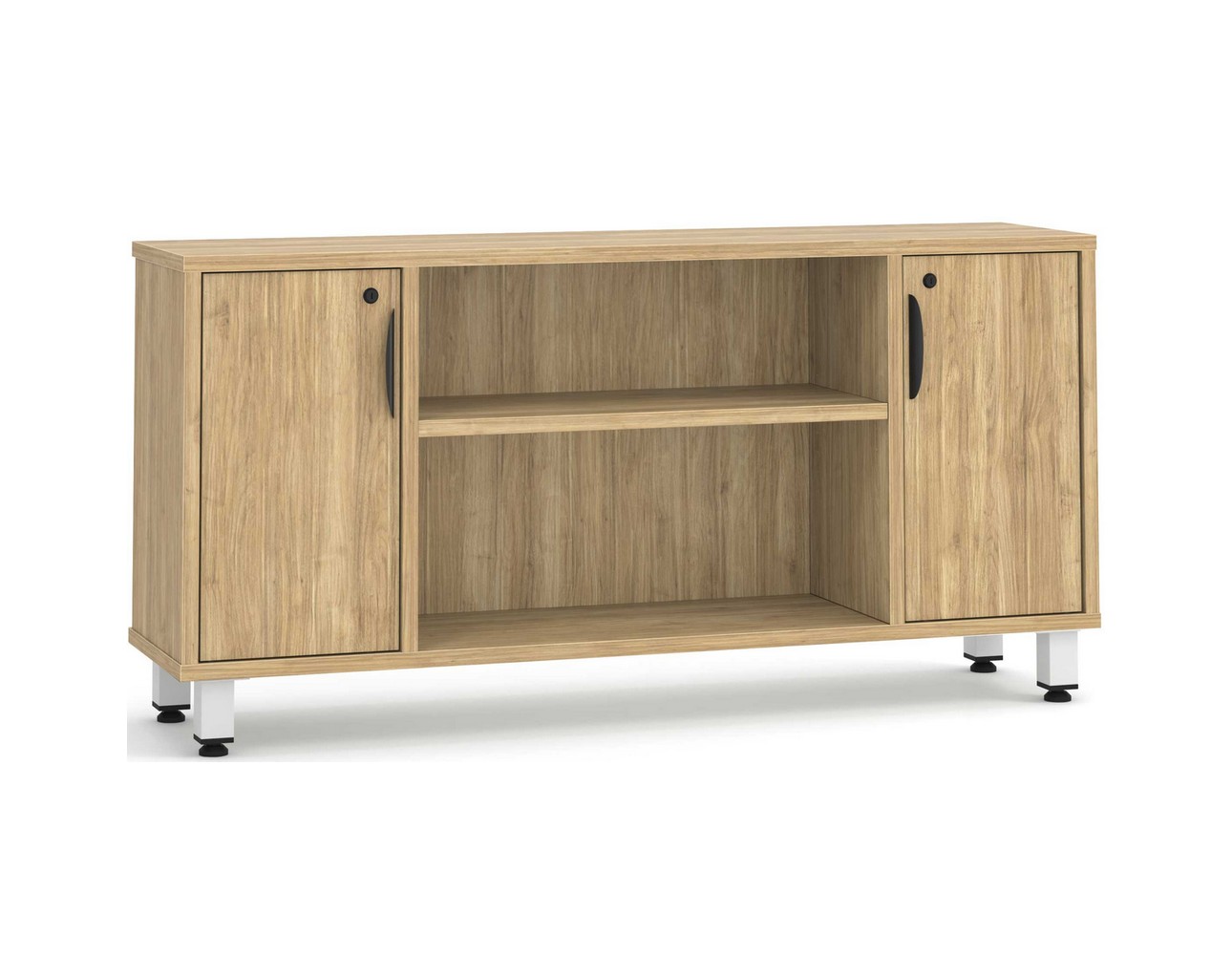 Elements Narrow Storage Credenza - Aspen - White Metal Legs