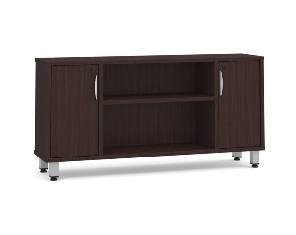 Elements Narrow Storage Credenza - Espresso - Silver Metal Legs