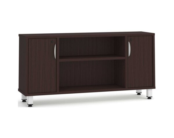 Elements Narrow Storage Credenza - Espresso - White Metal Legs