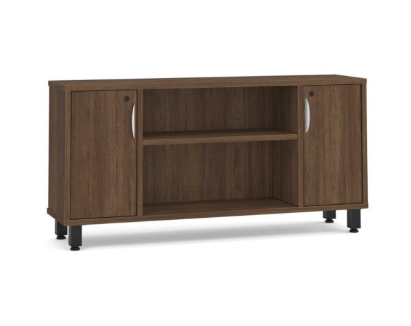 Elements Narrow Storage Credenza - Modern Walnut - Black Metal Legs