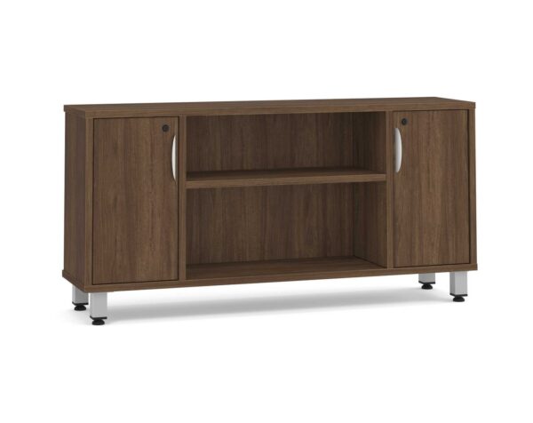 Elements Narrow Storage Credenza - Modern Walnut - Silver Metal Legs