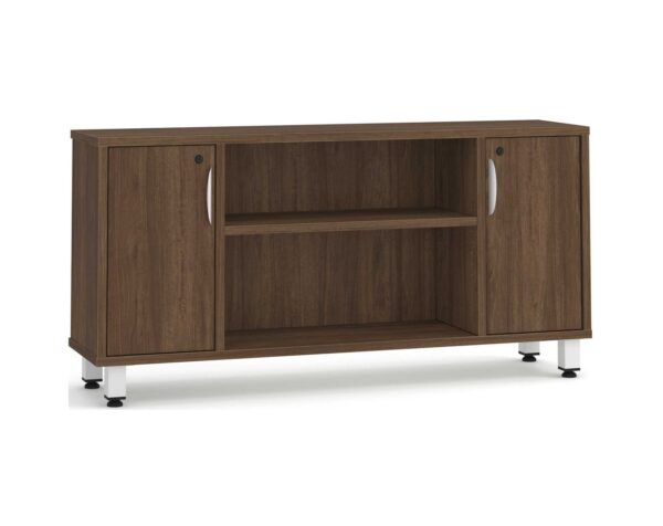 Elements Narrow Storage Credenza - Modern Walnut - White Metal Legs