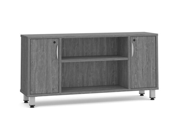 Elements Narrow Storage Credenza - Newport Grey - Silver Metal Legs