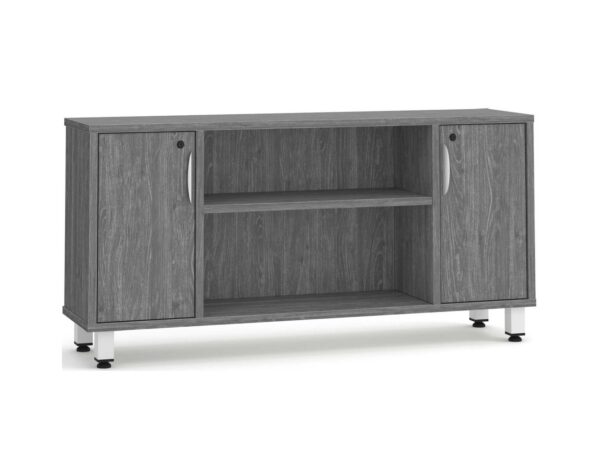 Elements Narrow Storage Credenza - Newport Grey - White Metal Legs