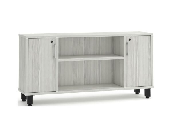 Elements Narrow Storage Credenza - Silver Birch - Black Metal Legs