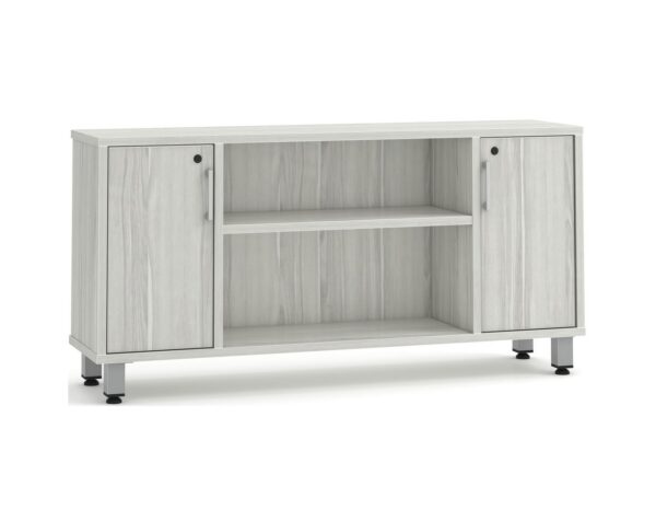 Elements Narrow Storage Credenza - Silver Birch - Silver Metal Legs